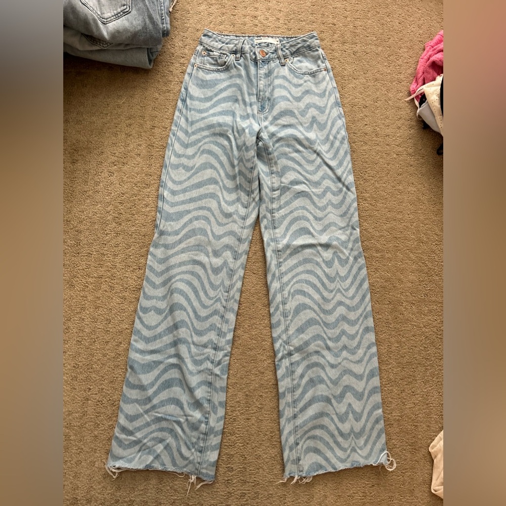 garage striped denim wide leg jeans